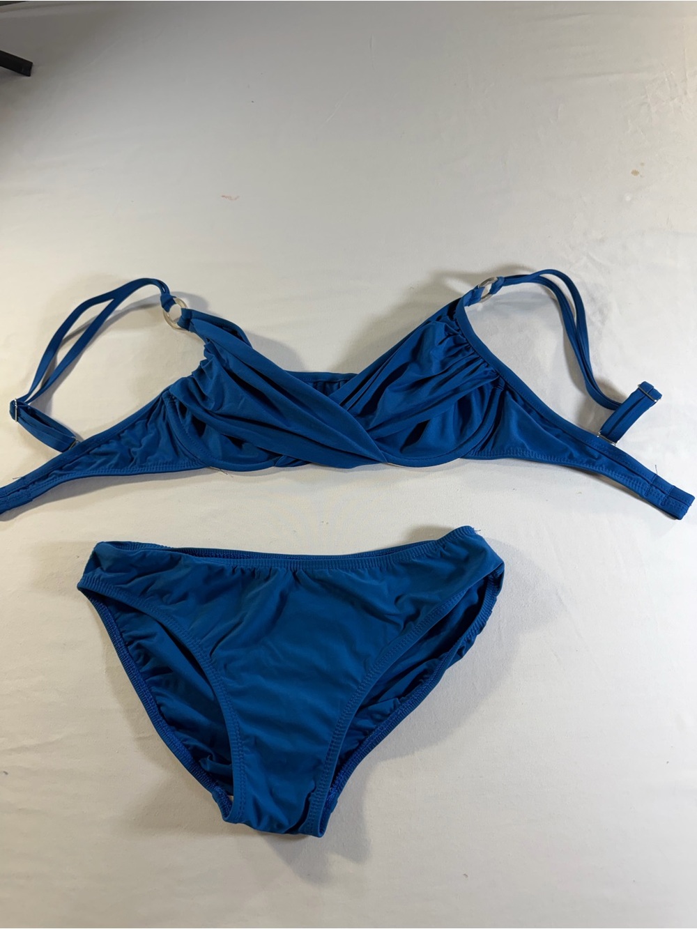 Tara Grinna Blue Twist Front Bikini Set 32-36B Underwire O-Ring Y2-K USA